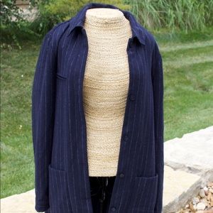 Pinstripe wool button up jacket